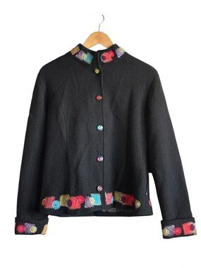 Icelandic Design Size Medium Wool Embroiderd Button Down Cardigan